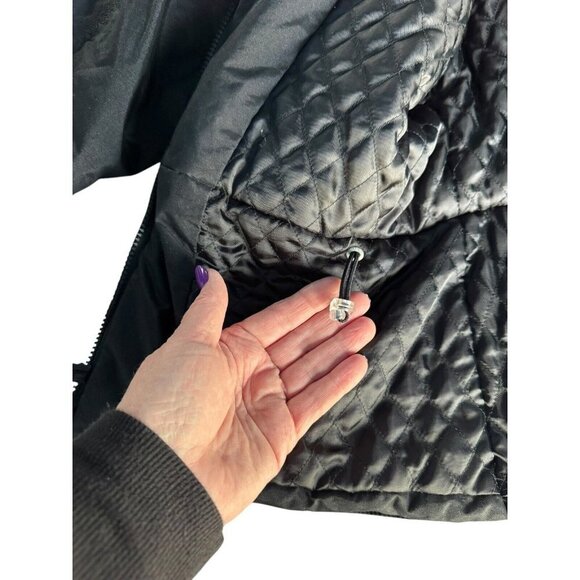 VTG NILS Woman's Sz 12 Black Mountain Black Ski Jacket Hooded Quilted Lining - Picture 11 of 13
